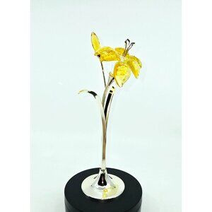 Vintage Godinger Yellow Crystal Flower Daffodil Silver-Plated Stem